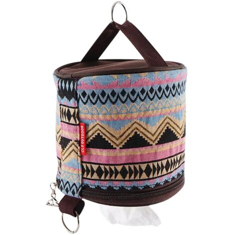 (Bleu) Porte-mouchoirs pliable et portable de style national, à suspendre, pour le camping en extérieur. Boîte à mouchoirs, étui à papier toilette, style national. (1/4)
