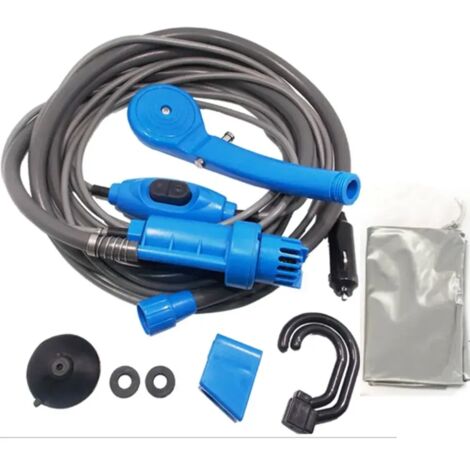 Douche de camping portable (bleue) avec pompe 12 V, idéale pour la randonnée, les voyages et les activités de plein air. Seau de 20 L inclus. Fonctionne également pour l'arrosage des plantes, le lavag (1/4)