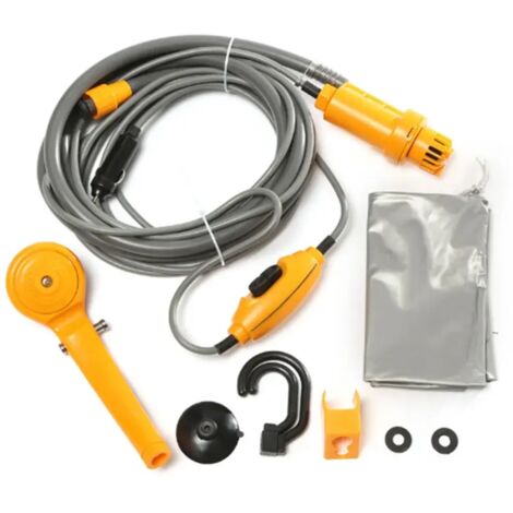Douche de camping portable (jaune) avec pompe 12 V, idéale pour la randonnée, les voyages et les activités de plein air. Seau de 20 L inclus. Fonctionne également pour l'arrosage des plantes, le lavag (1/4)