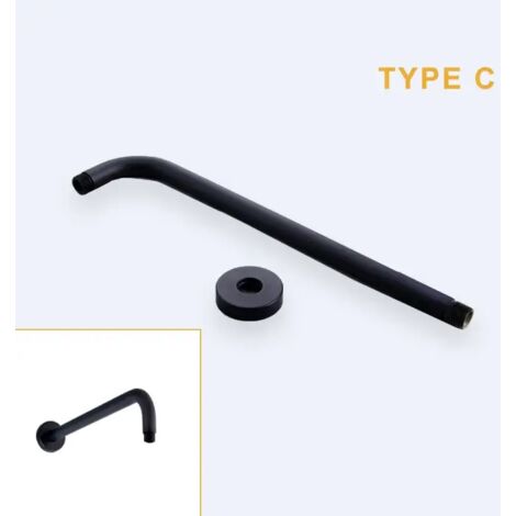 (Type C) Bras de douche mural ou plafond en acier inoxydable, support pour pommeau de douche effet pluie, carré ou rond, noir (1/4)