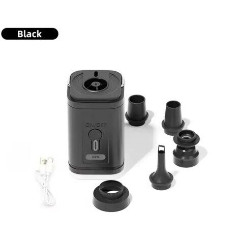 (Pompe à air - noire) Pompe à air électrique portable pour camping, compresseur d'air sans fil, gonfleur/dégonfleur, pompe pour coussins, matelas, bateaux et bouées gonflables (1/4)