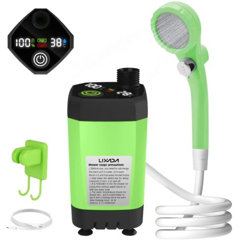JoyousMall Pompe de douche portable de camping, pomme de douche d'extérieur rechargeable avec tuyau, batterie 5000 mAh, pulvérisateur pour animaux de compagnie pour camping, camping-car, plage