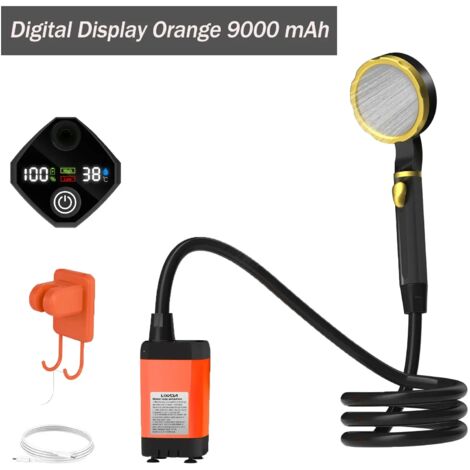 (Vert 9000 mAh) Pompe de douche de camping, kit de douche extérieure pour camping-car, douche de camping avec écran numérique intelligent et réglable, outils d'extérieur (1/4)