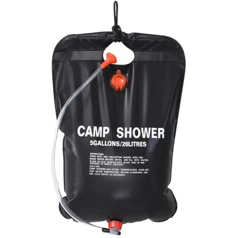 Sac de douche de camping (noir) 20 L, portable, chauffant à l'énergie solaire, avec tuyau, en PVC. Accessoires de camping. (1/3)