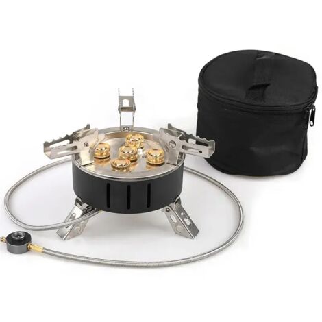 Réchaud à gaz pliable de camping 11 000 W, brûleur portable à 5 brûleurs, réchaud à gaz haute puissance idéal pour les voyages et les pique-niques, réchaud de cuisine portable (1/4)