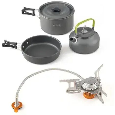 Réchaud à gaz de camping 308, ustensiles de cuisine de camping, vaisselle d'extérieur, ensemble de pique-nique, allumeur piézo, réchaud de voyage, 9 pare-brise, réchauds de cuisson portables coupe-ven (1/5)