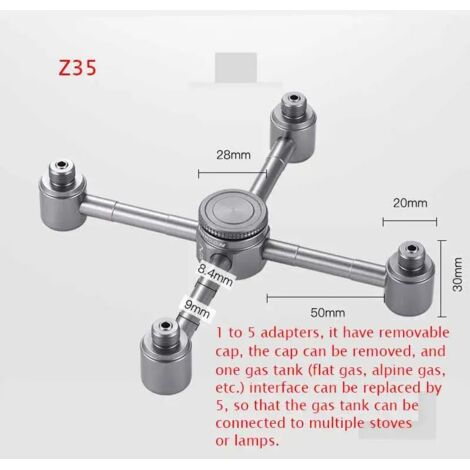 Adaptateur 1 vers 2/3/4 en alliage d'aluminium pour conversion de gaz butane, idéal pour le camping, la randonnée et les réchauds de cuisine portables. (1/5)
