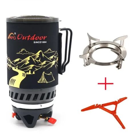 Réchaud de camping portable 1400 ml avec échangeur de chaleur, brûleurs à gaz propane, idéal pour la randonnée et le camping. (1/5)