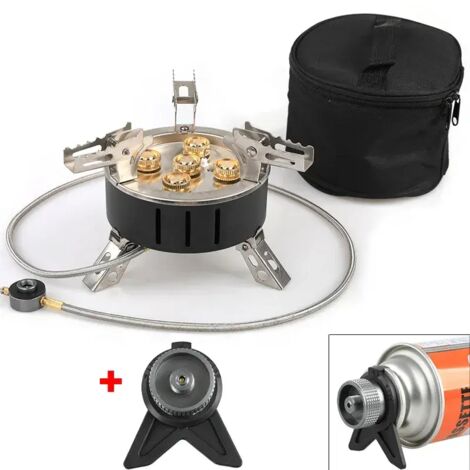 Réchaud à gaz pliable de camping 11 000 W, brûleur portable à 5 brûleurs, réchaud à gaz haute puissance idéal pour les voyages et les pique-niques, réchaud de cuisine portable (1/5)