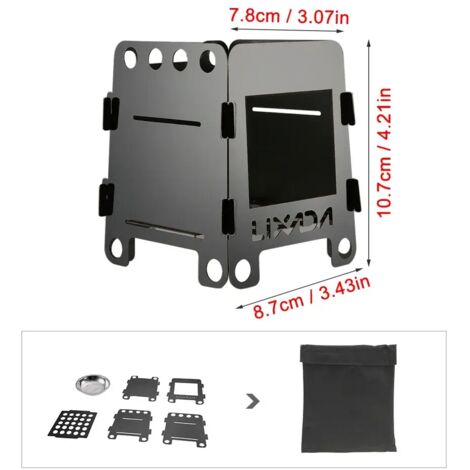 Réchaud à bois pliable d'extérieur, réchaud de camping portable en titane et acier inoxydable avec sac, réchaud de cuisson portable pour pique-nique et barbecue. (1/4)