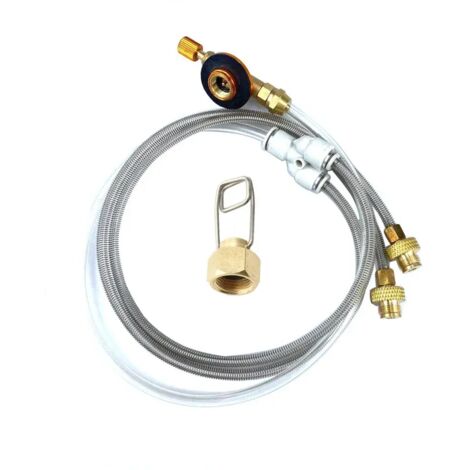 Réchaud à gaz de camping à double connexion avec vanne de commutation, adaptateur de gaz compatible avec les bouteilles de gaz, pour connecter 2 réchauds portables. (1/5)