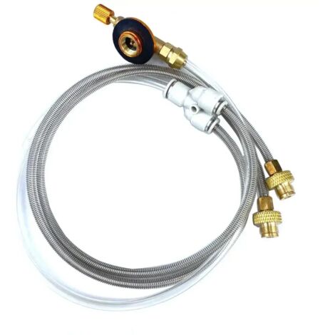 Réchaud à gaz de camping à double connexion avec vanne de commutation, adaptateur de gaz compatible avec les bouteilles de gaz, pour connecter 2 réchauds portables. (1/5)