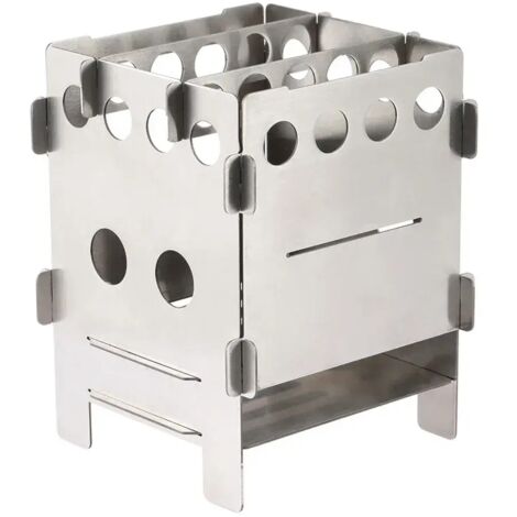 Réchaud de camping pliant en acier inoxydable argenté, design à charnières, léger, de poche, portable pour cuisine en extérieur, pique-nique et équipement de cuisson