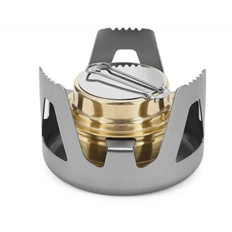 Réchaud à alcool miniature portable ultraléger en laiton pour le camping et les excursions en pleine nature. (1/5)