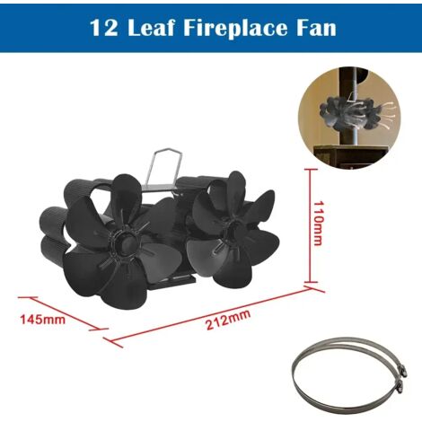 Ventilateur de cheminée à 12 pales, silencieux, alimenté par la chaleur, pour poêle à bois d'intérieur, avec thermomètre intégré et réchauds de cuisson portables. (1/5)