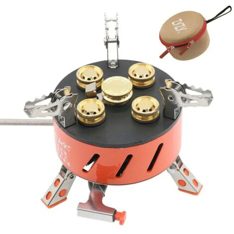 Réchaud de camping 5/7 noyaux 17800W à brûleur à gaz haute puissance, coupe-vent, pour pique-nique en extérieur, avec allumage piézo et valve réglable, réchaud de cuisson portable (1/3)