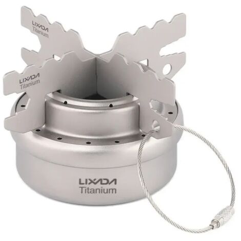 Mini réchaud à alcool en titane avec couvercle, support en croix, réchaud de cuisine portable pour le camping, la randonnée et le trekking. (1/5)