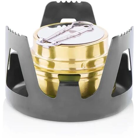 Réchaud à alcool portable pour le camping en extérieur, mini réchaud à alcool à puissance de feu réglable, rechargeable avec support, idéal pour la randonnée et le trekking. (1/4)