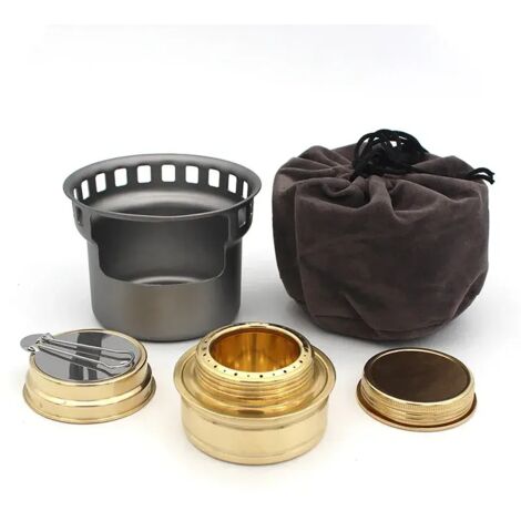 Réchaud à alcool portable mini, ultraléger, en laiton, pour le camping et la randonnée. (1/5)