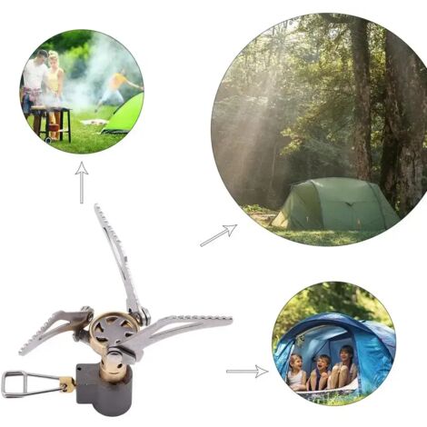 Jeffergarden Réchaud à gaz pliable de survie à 9 plaques avec pare-vent en métal pour le camping