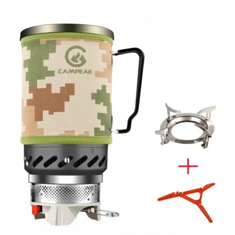 Réchaud de camping portable 1400 ml avec échangeur de chaleur, brûleurs à gaz propane, idéal pour la randonnée et le camping. (1/5)