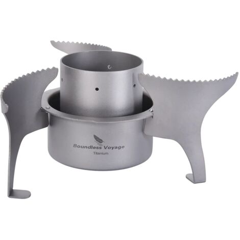 Réchaud à alcool Boundless Voyage en titane, brûleur à spiritueux, réchaud de camping extérieur avec supports pliables, réchaud de randonnée portable. (1/5)
