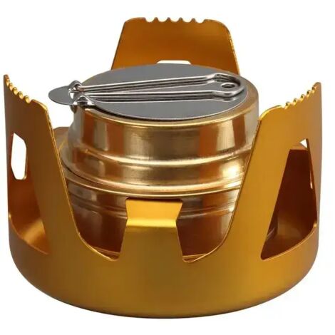 Réchaud à alcool portable miniature, réchaud en laiton robuste avec support et couvercle en aluminium, idéal pour le camping, la randonnée, la chasse et la cuisine en sac à dos. (1/4)