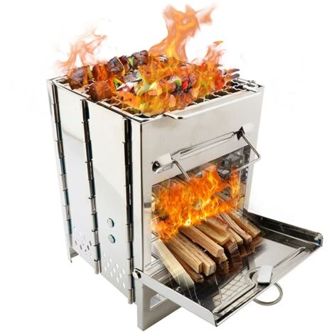 Poêle à bois en acier inoxydable, mini barbecue pliable au charbon de bois, léger et portable, idéal pour le camping, le jardin et les pique-niques en plein air. (1/4)