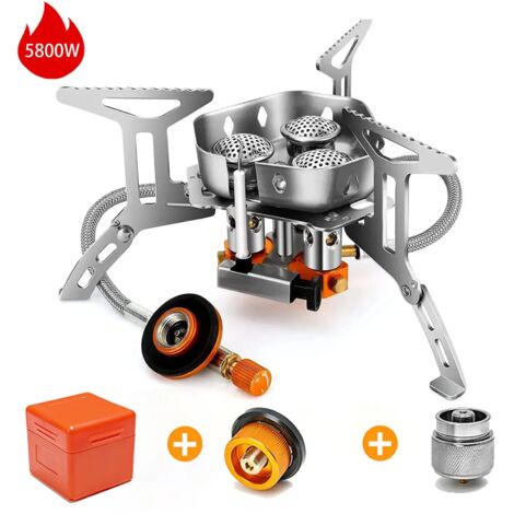 Réchaud de camping à trois brûleurs, coupe-vent, portable, pliable, ultraléger, à gaz, pliable, pour la randonnée. (1/5)