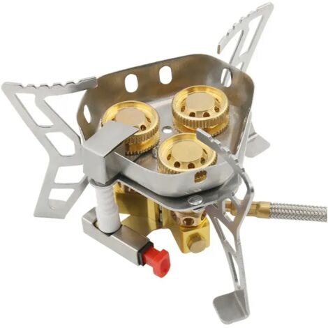 Réchaud à gaz de camping portable 12800W en acier inoxydable avec supports de casseroles antidérapants pliables, idéal pour la randonnée et la cuisine en extérieur. (1/4)