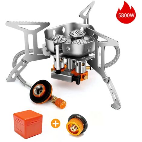 Réchaud de camping portable et coupe-vent, idéal pour les pique-niques et les campings. Brûleur de survie 5800W, grande puissance, pliable, pour la cuisson à gaz. (1/5)