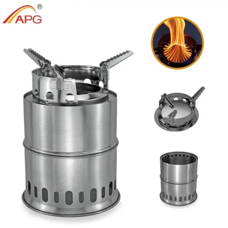 Réchaud à bois de camping, brûleur à gaz portable en acier inoxydable, réchaud de camping portable (1/4)