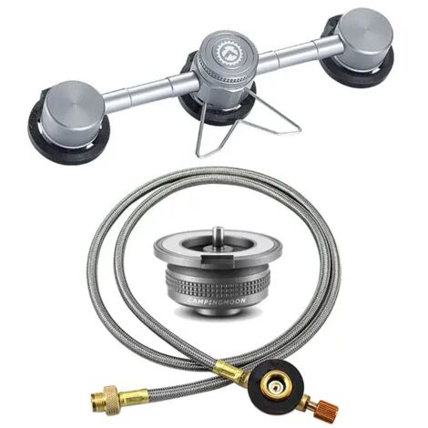 Adaptateur butane 3 en 1 en alliage d'aluminium, convertisseur pour cartouche de gaz et bouteille de butane, idéal pour le camping, la randonnée et les réchauds portables. (1/5)