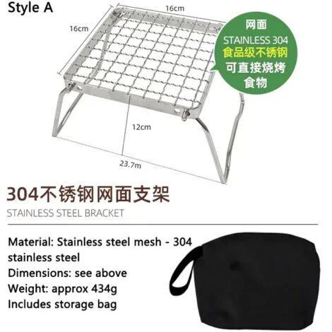 Grille de camping pliable et multifonctionnelle en acier inoxydable, support pour réchaud à gaz ou à bois, réchaud de camping portable (1/5)