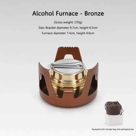 Réchaud à alcool de camping compact en métal, idéal pour la randonnée, la cuisine en pique-nique et les activités de plein air. Avec support, couvercle et sac de rangement. Réchaud de cuisine portable (1/5)