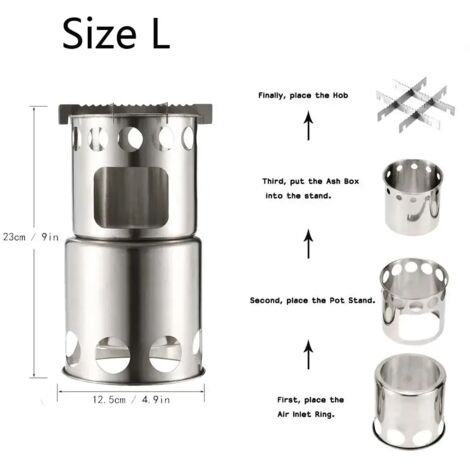 Poêle à bois portable, réchaud à bois de chauffage, brûleur de cuisson extérieur en acier inoxydable, réchaud à bois léger pour pique-nique et camping, réchauds de cuisson portables