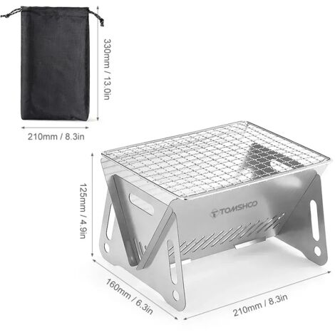 Réchaud à bois de camping avec plaque de cuisson, portable, pliable, en acier inoxydable, pour la randonnée et le barbecue. (1/3)