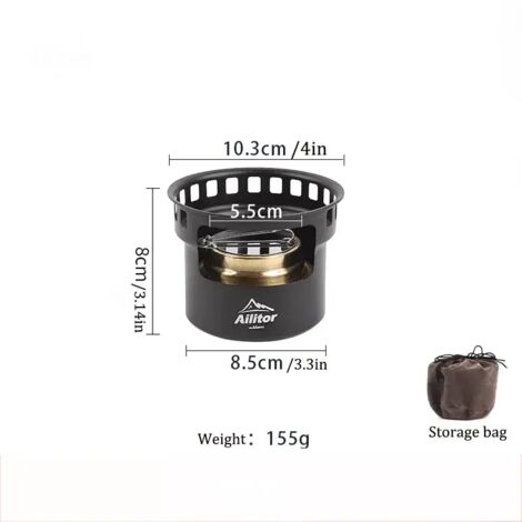 Mini réchaud à alcool de tourisme avec support, idéal pour la randonnée, le pique-nique, le camping et les activités de plein air. Fourneau de cuisson portable et coupe-vent. (1/3)