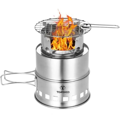 Réchaud à bois portable pliable et coupe-vent, réchaud à bois compact en acier inoxydable, réchaud à alcool idéal pour le camping, les pique-niques et les barbecues. Réchauds de cuisine portables. (1/5)