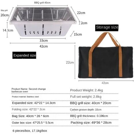 Four barbecue portable IGT, réchaud barbecue portable IGT, réchaud barbecue pliable en acier inoxydable, idéal pour le camping, les pique-niques et les feux de camp. (1/5)