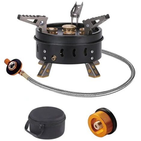 Réchaud à gaz de camping extérieur 11000W, coupe-vent, brûleur à gaz haute puissance à 5 buses, idéal pour la randonnée, les pique-niques et la survie. Réchauds de cuisine portables. (1/5)