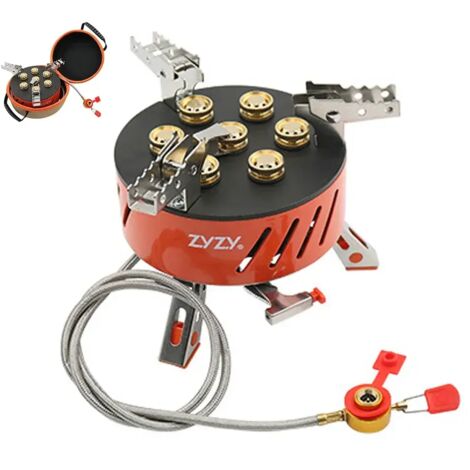 Réchaud de camping 5/7 noyaux 17800W à brûleur à gaz haute puissance, coupe-vent, pour pique-nique en extérieur, avec allumage piézo et valve réglable, réchaud de cuisson portable (1/2)