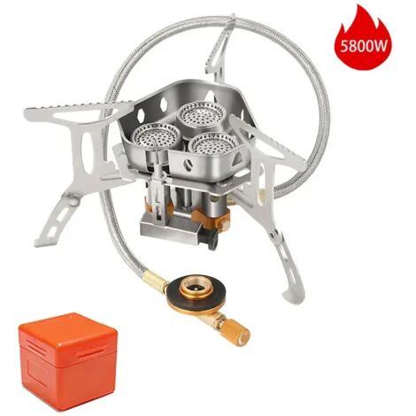 Réchaud de camping portable et coupe-vent, idéal pour les pique-niques et les campings. Brûleur de survie 5800W, grande puissance, pliable, pour la cuisson à gaz. (1/4)