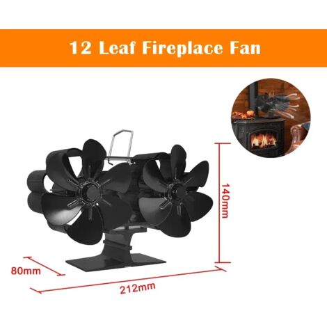 Ventilateur de cheminée à 12 pales, silencieux, alimenté par la chaleur, pour poêle à bois d'intérieur, avec thermomètre intégré et réchauds de cuisson portables. (1/5)