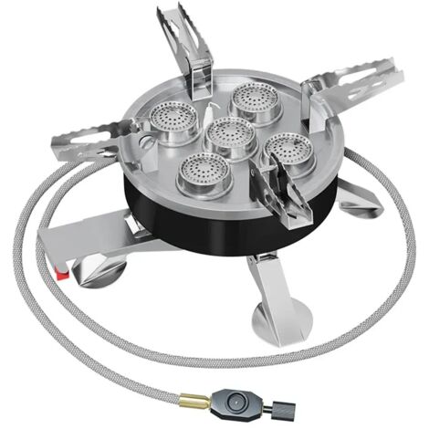 Réchaud à gaz portable 11800W pour le camping, pliable, 5 brûleurs, puissant, avec sac de rangement, idéal pour la randonnée, les pique-niques et la cuisine en plein air. (1/4)