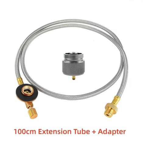 Rallonge de 100 cm pour réchaud de camping, tuyau d'extension pour bouteille de gaz, adaptateur de conversion pour vanne de gaz, accessoires pour réchauds de camping portables. (1/3)
