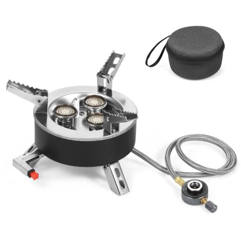 Réchaud de camping 5/7 noyaux 17800W à brûleur à gaz haute puissance, coupe-vent, pour pique-nique en extérieur, avec allumage piézo et valve réglable, réchaud de cuisson portable (1/5)