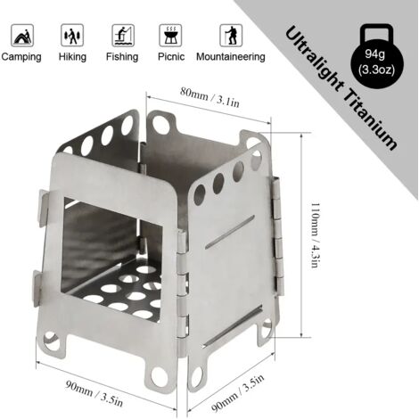 Réchaud à bois pliable et léger en titane/acier inoxydable, réchaud à alcool de poche pour la cuisine en plein air, le camping et la randonnée. (1/5)