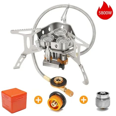 Réchaud de camping portable et coupe-vent, idéal pour les pique-niques et les campings. Brûleur de survie 5800W, grande puissance, pliable, pour la cuisson à gaz. (1/5)