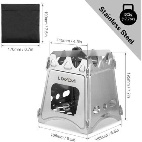 Réchaud à bois pliable compact en titane/acier inoxydable, idéal pour la cuisine en extérieur, les pique-niques et le camping. Brûleur à bois portable. Réchaud de cuisson portable.